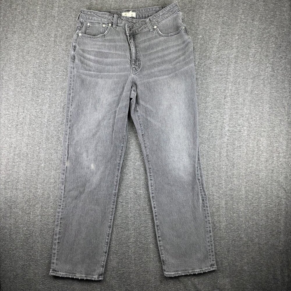Madewell Straight Jeans Womens 32T 32x32 Gray Light Wash Distressed Fringe
